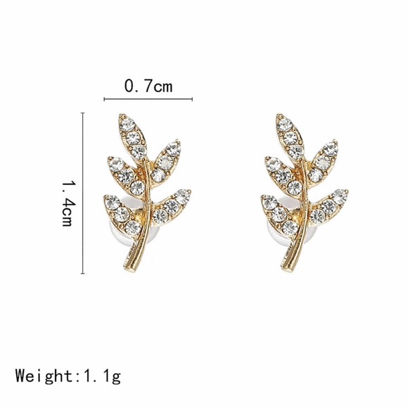 Gold & Crystal Leaf Stud Earrings - Picture 6 of 8